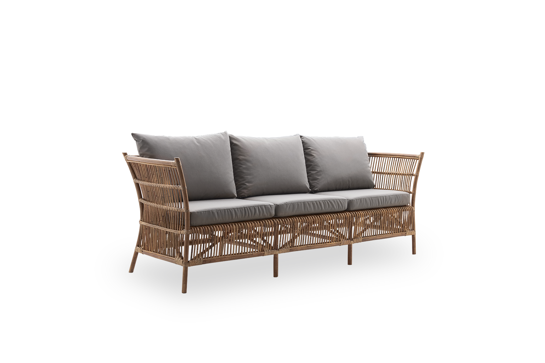 Side view af Donatello 3-personers fletsofa i farven Antique Brown. Sofaen har et firkantet design med stramme linjer, håndlavet i rattan af høj kvalitet fra Indonesien.