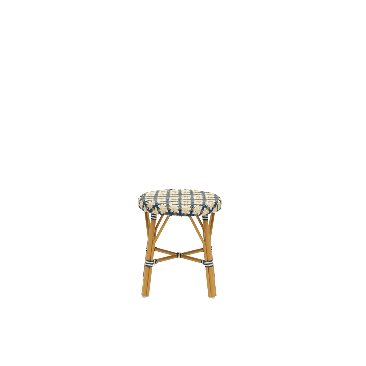 Dette er et nærbillede af Simone i almond aluminium frame starweave ivory navy blue cappuccino artfibre.