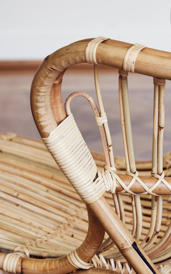 Dette er et nærbillede af Fox Lænestol i polished Natural Rattan.