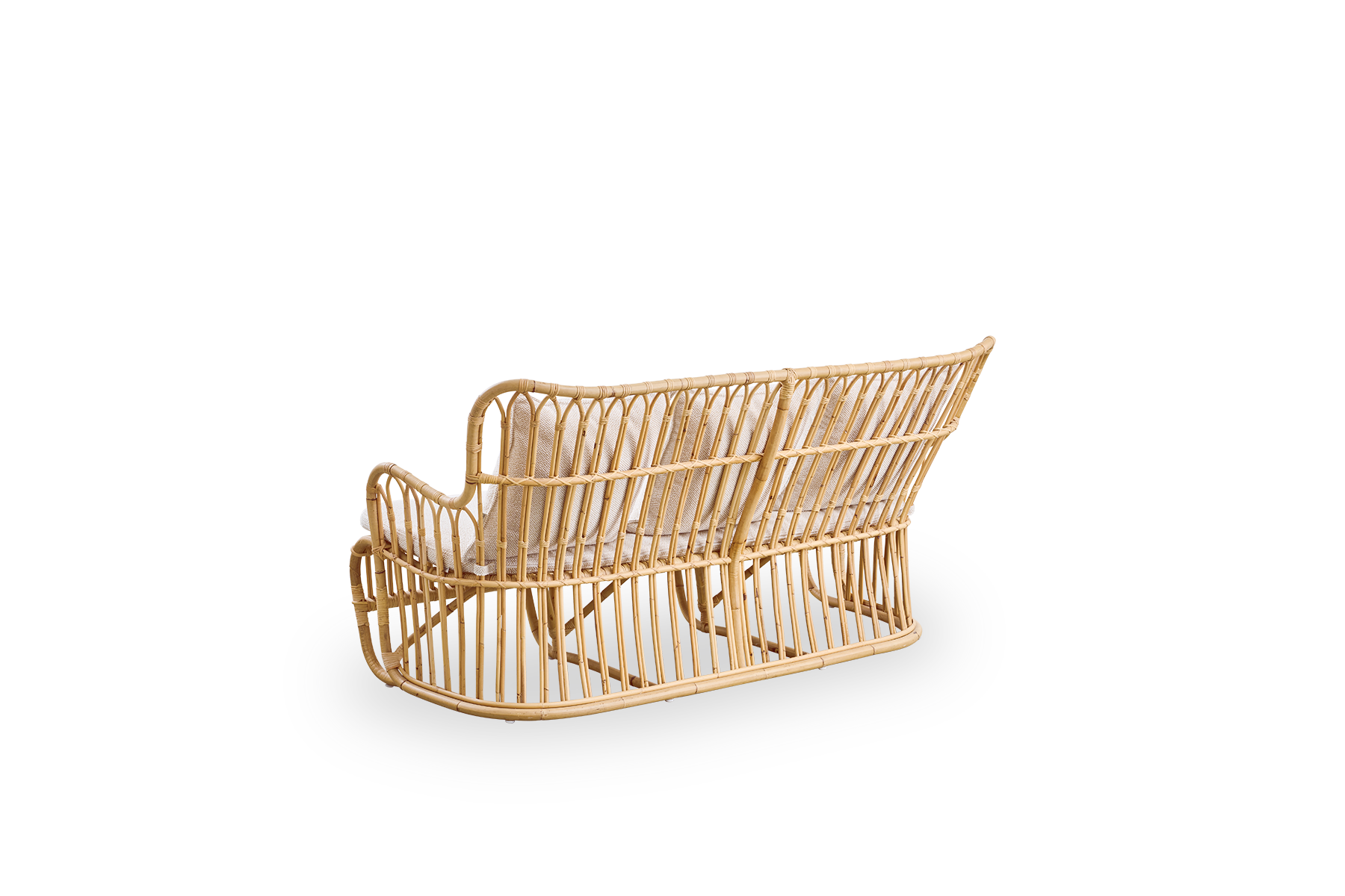 Simpel bagvinkel af Tulip fletsofa designet af Tove Kindt-Larsen med bløde, organiske linjer. Håndlavet i indonesisk rattan af høj kvalitet.