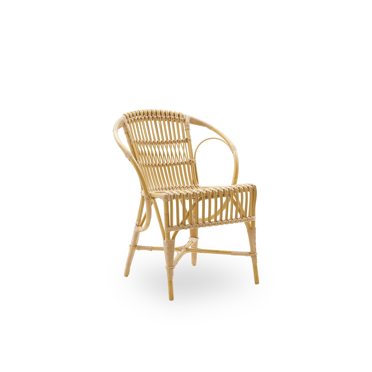 Side view af Robert Exterior loungestol designet af Robert W. Aluminiumsramme i rattan-look med ArtFibre-omviklinger og detaljeret flettet sæde og ryg.