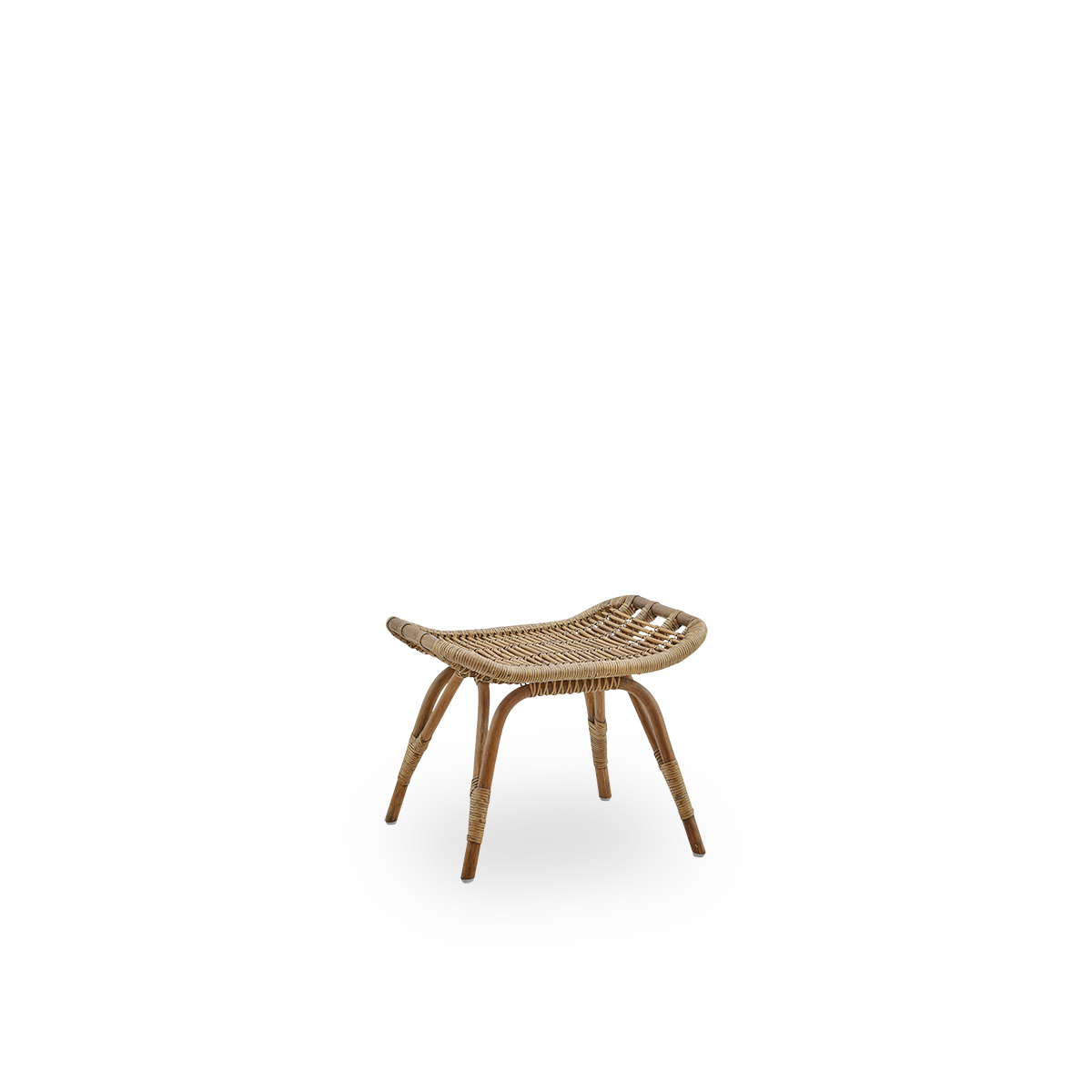 Side view af Monet fodskammel i Antique brown farve, håndlavet i højkvalitets indonesisk rattan.