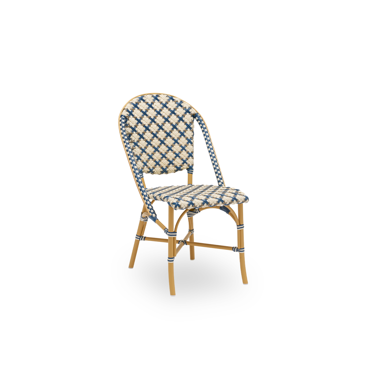Dette er et nærbillede af Sofie i almond aluminium frame starweave ivory navy blue cappuccino artfibre.