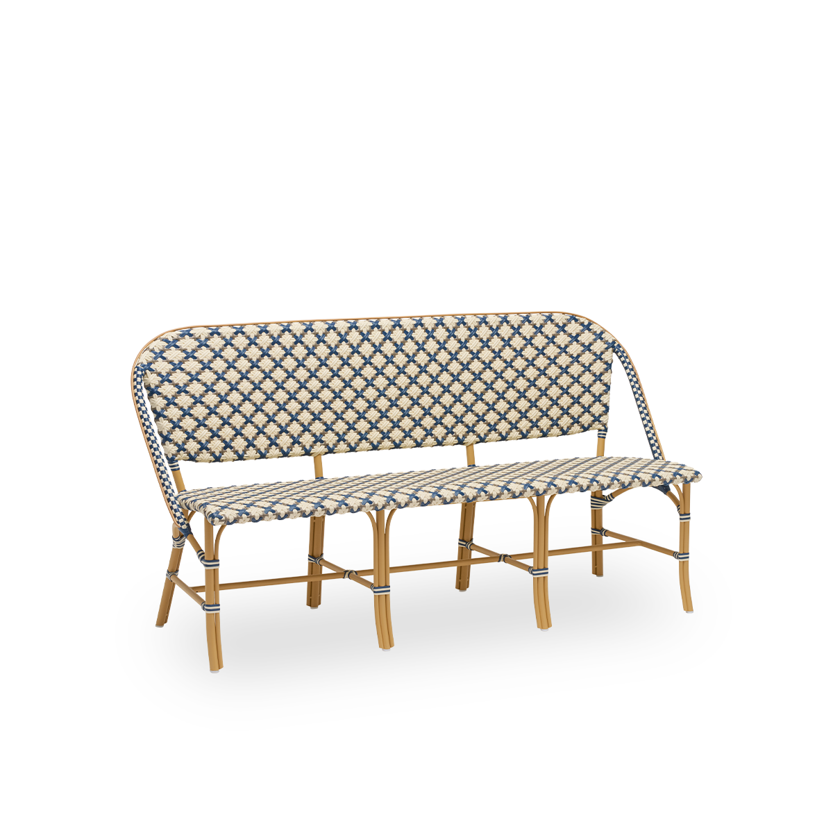 Dette er et nærbillede af Sofie i almond aluminium frame starweave ivory navy blue cappuccino artfibre.