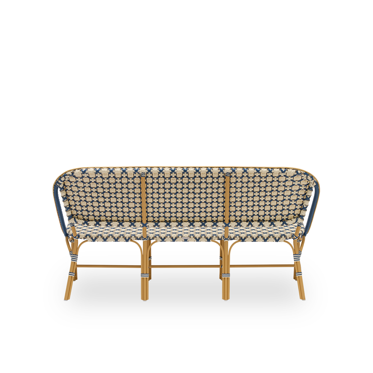 Dette er et nærbillede af Sofie i almond aluminium frame starweave ivory navy blue cappuccino artfibre.