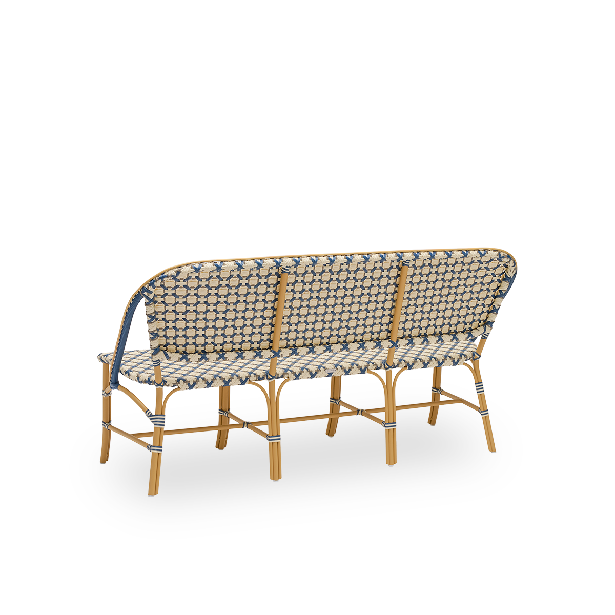 Dette er et nærbillede af Sofie i almond aluminium frame starweave ivory navy blue cappuccino artfibre.