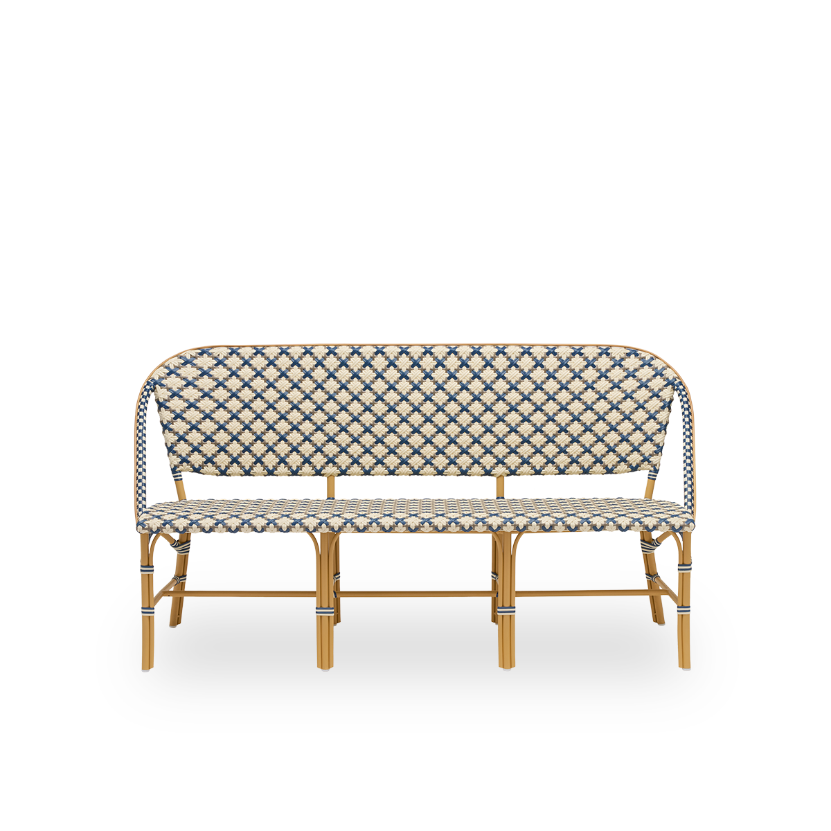 Dette er et nærbillede af Sofie i almond aluminium frame starweave ivory navy blue cappuccino artfibre.