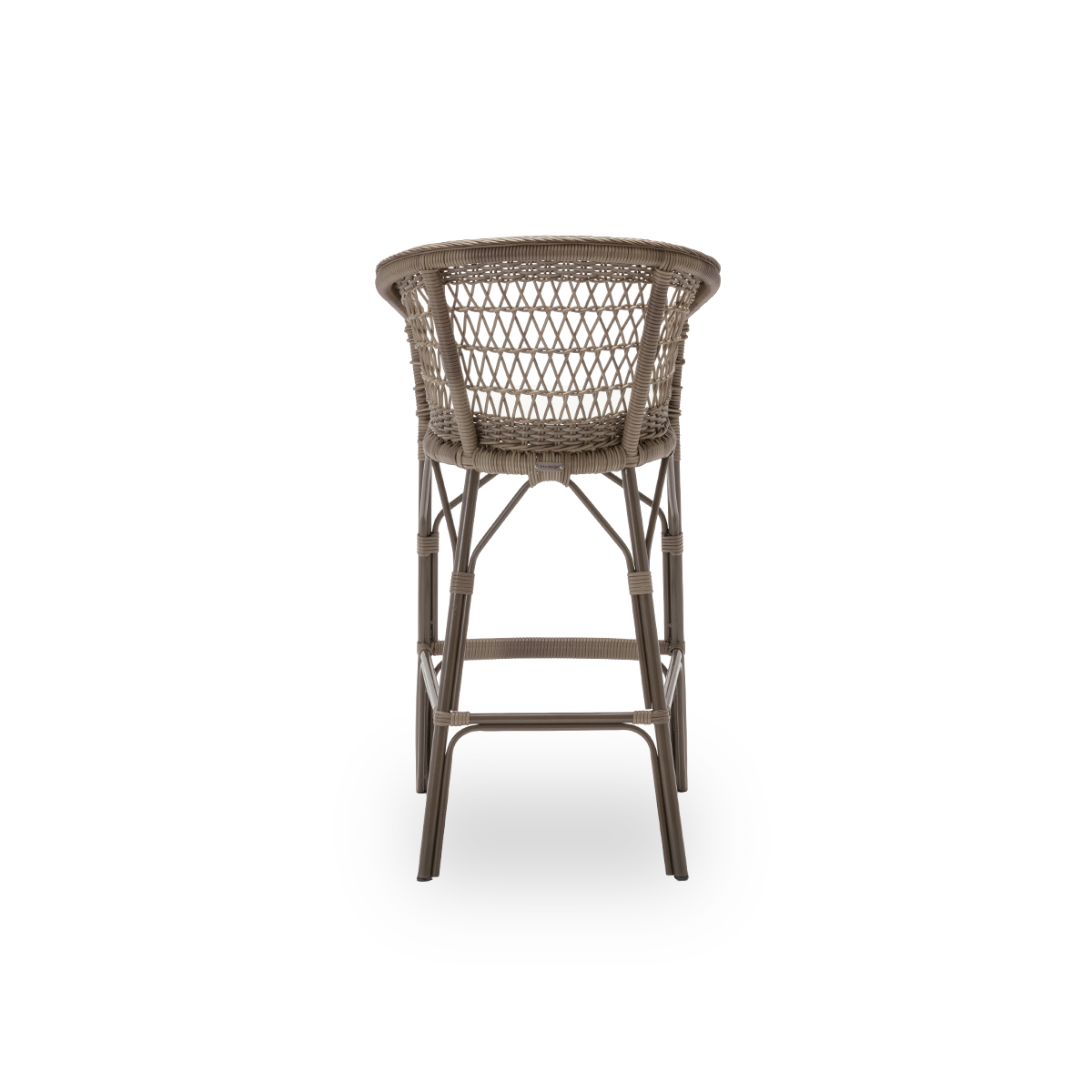 Ren bagvisning af Emma udendørs barstol med sædehynde, i antikgrå ArtFibre og aluminium. Fra Sika-Designs Georgia Garden-kollektion, velegnet til både private hjem og til hoteller og restauranter.