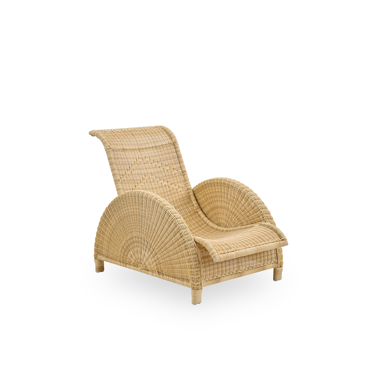 Side view af Paris udendørs loungestol, ikonisk design af Arne Jacobsen. Aluminiumsramme fuldt flettet med ArtFibre.