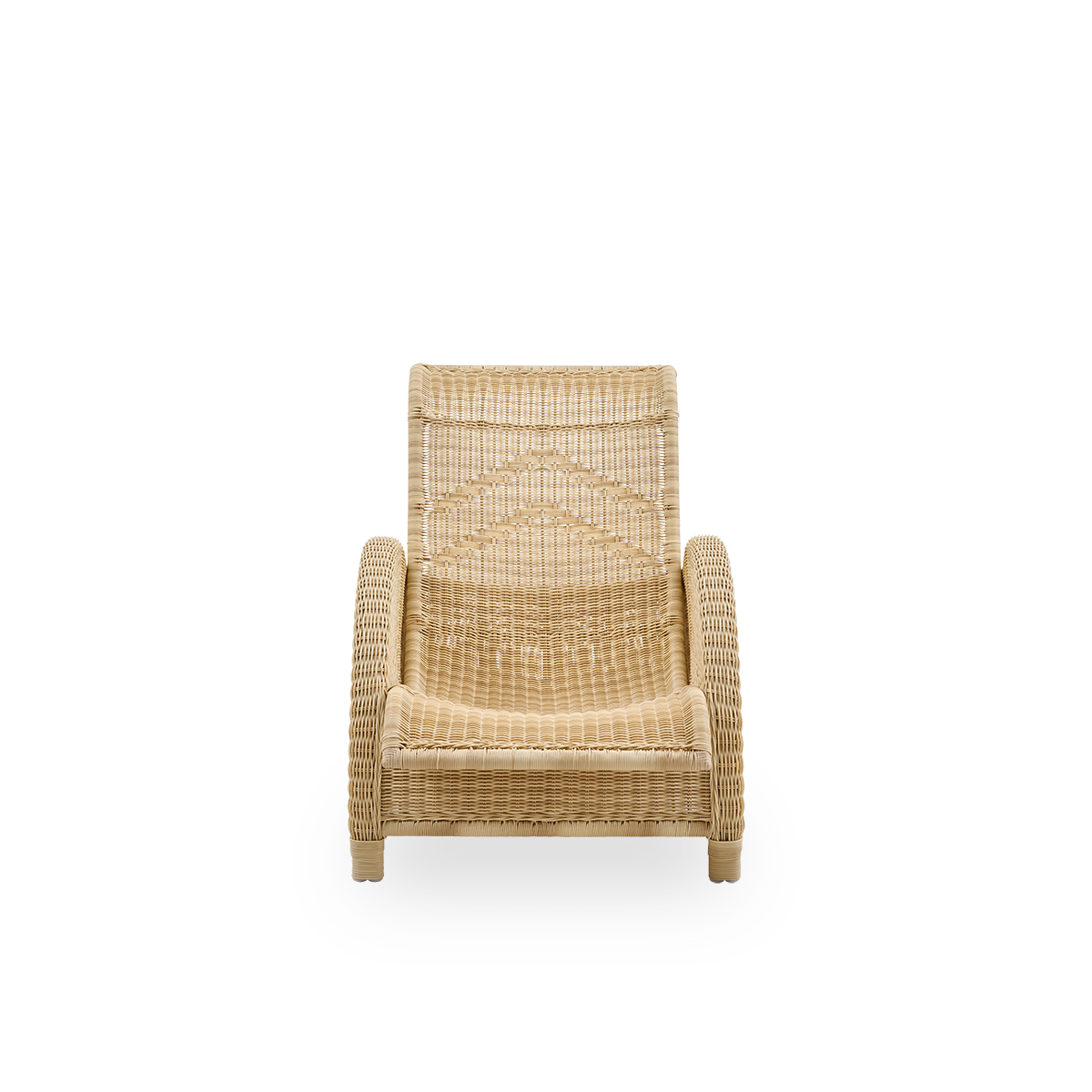 Ren front vinkel af Paris udendørs loungestol, ikonisk design af Arne Jacobsen.
Aluminiumsramme fuldt flettet med ArtFibre.