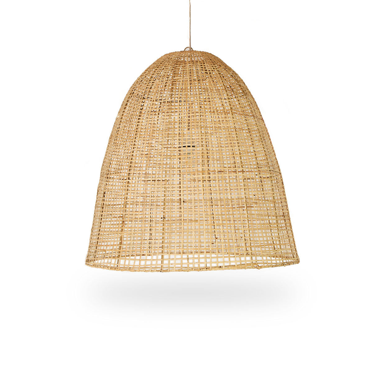 Showroom lampeskærm håndlavet i højkvalitets indonesisk rattan. Stor lampeskærm i åben rattan-flet, højde 70 cm.