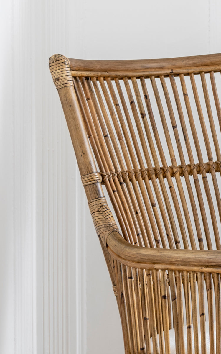 Dette er et nærbillede af Davinci Spisebordsstol i antique rattan.