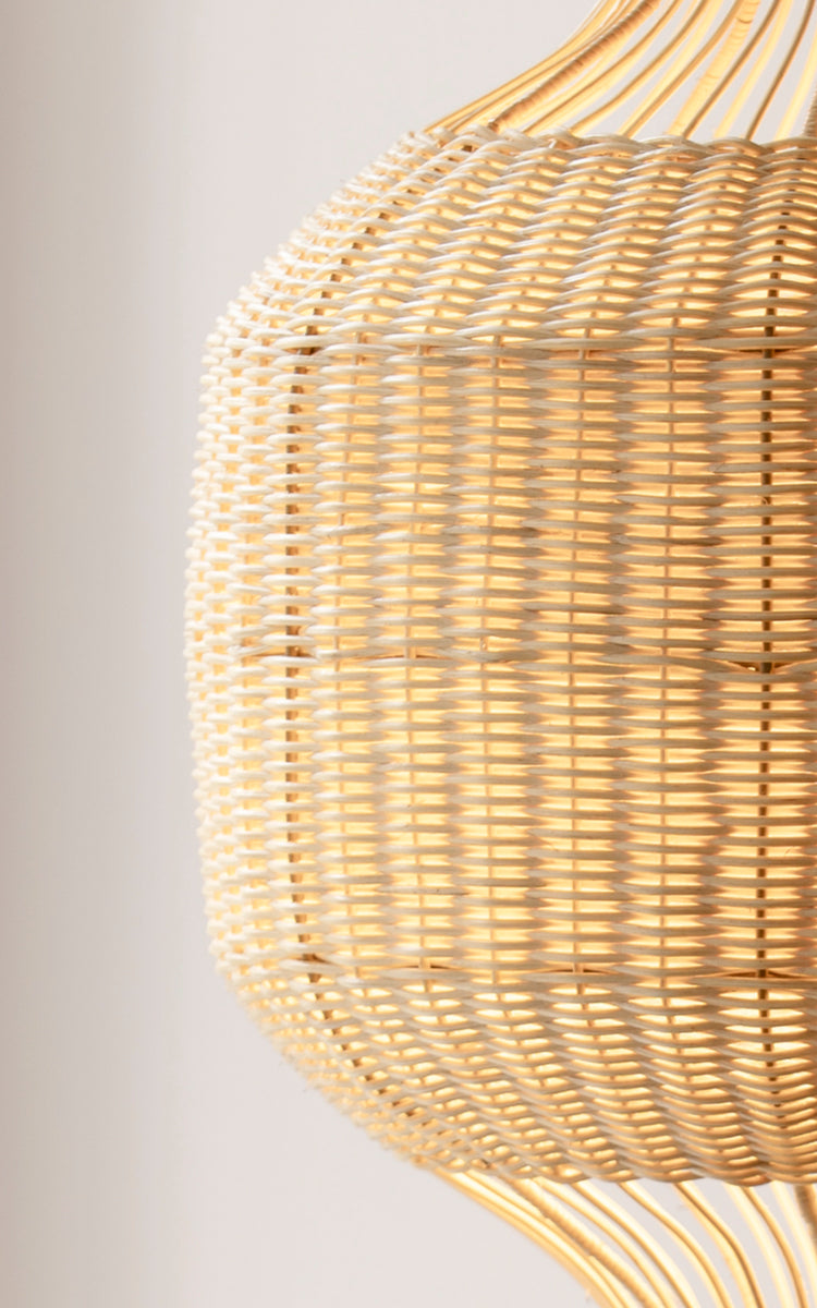 Dette er et nærbillede af Hikari Lampeskærm i natural core weave iron frame.