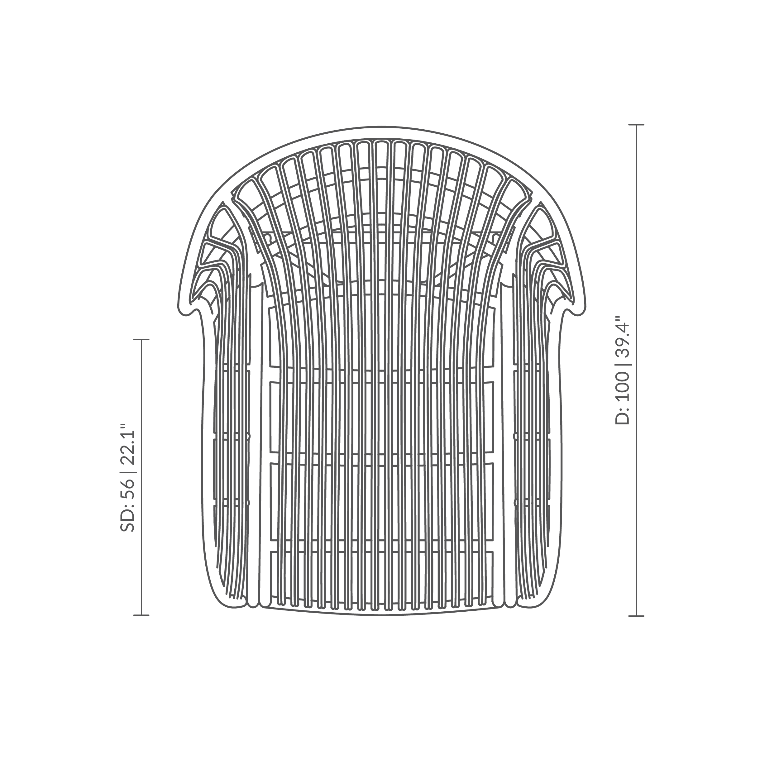 Dette er en måltegning af VB-17 - Teddy Lounge Chair. Teknisk tegning med produktmål.