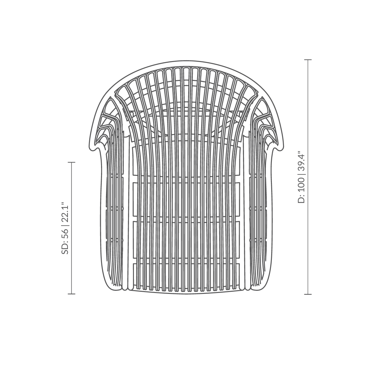 Dette er en måltegning af VB-17 - Teddy Lounge Chair. Teknisk tegning med produktmål.