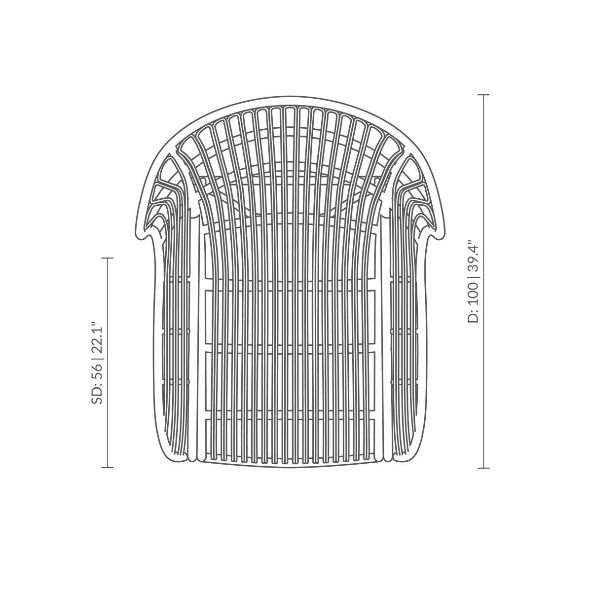 Dette er en måltegning af VB-17 - Teddy Lounge Chair. Teknisk tegning med produktmål.