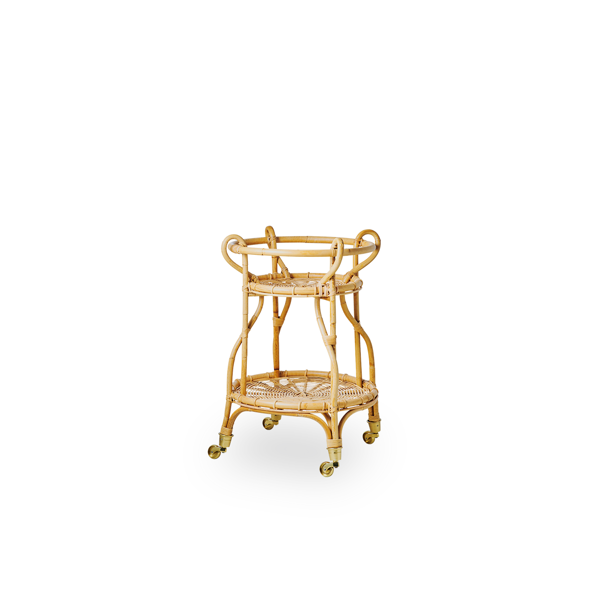 Side view af Fratellino rattanvogn i Natural, designet af Franco Albini & Franca Helg. Elegant fletvogn med buede former og detaljerede fletninger, håndlavet i rattan af høj kvalitet fra Indonesien.