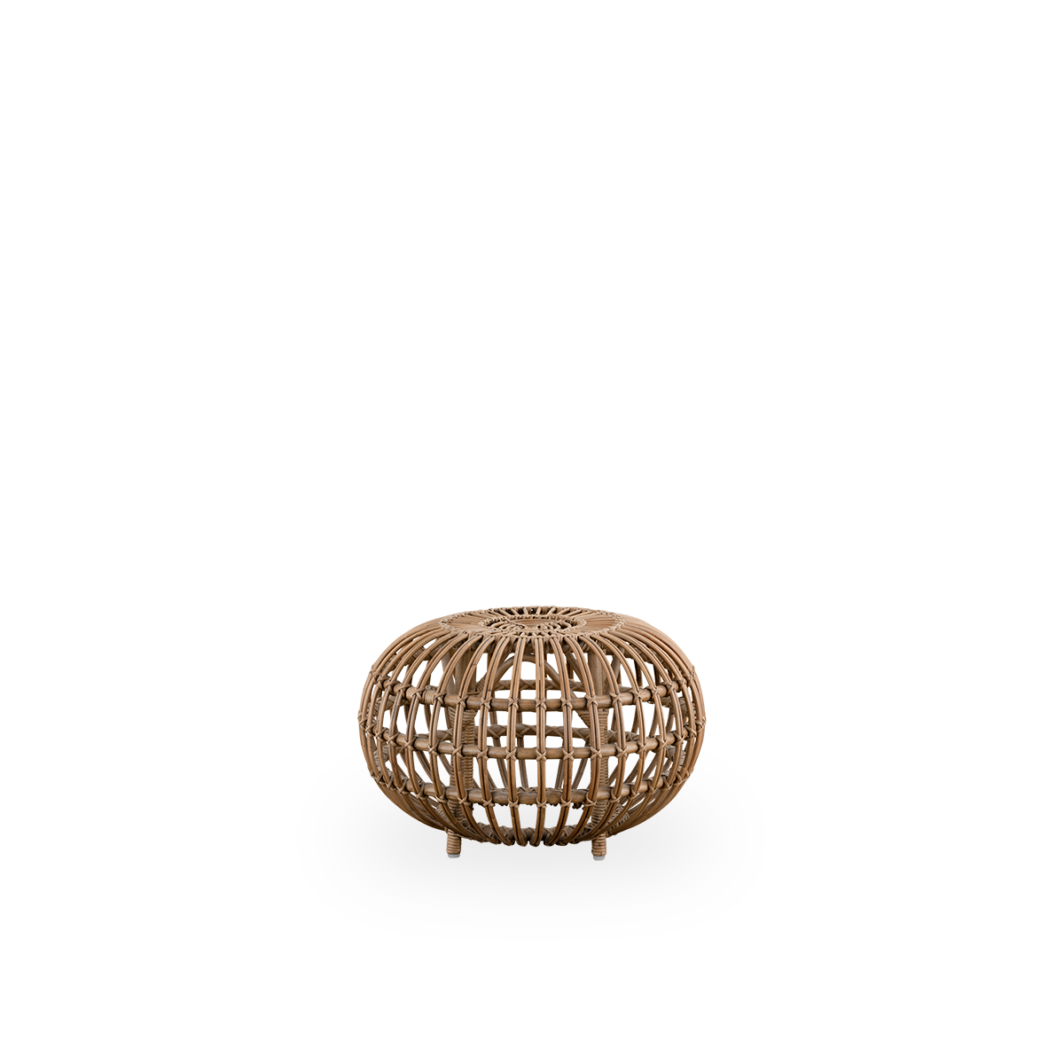 Side view af stor Ottoman Ø55 cm, designet af Franco Albini & Franca Helg. Håndlavet i højkvalitets rattan i Antique brown farve.