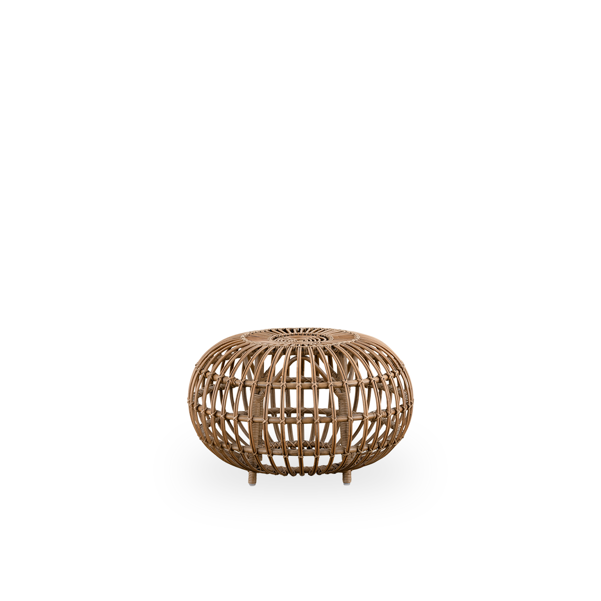 Side view af stor Ottoman Ø65 cm, designet af Franco Albini & Franca Helg. Håndlavet i højkvalitets rattan i Antique brown farve.