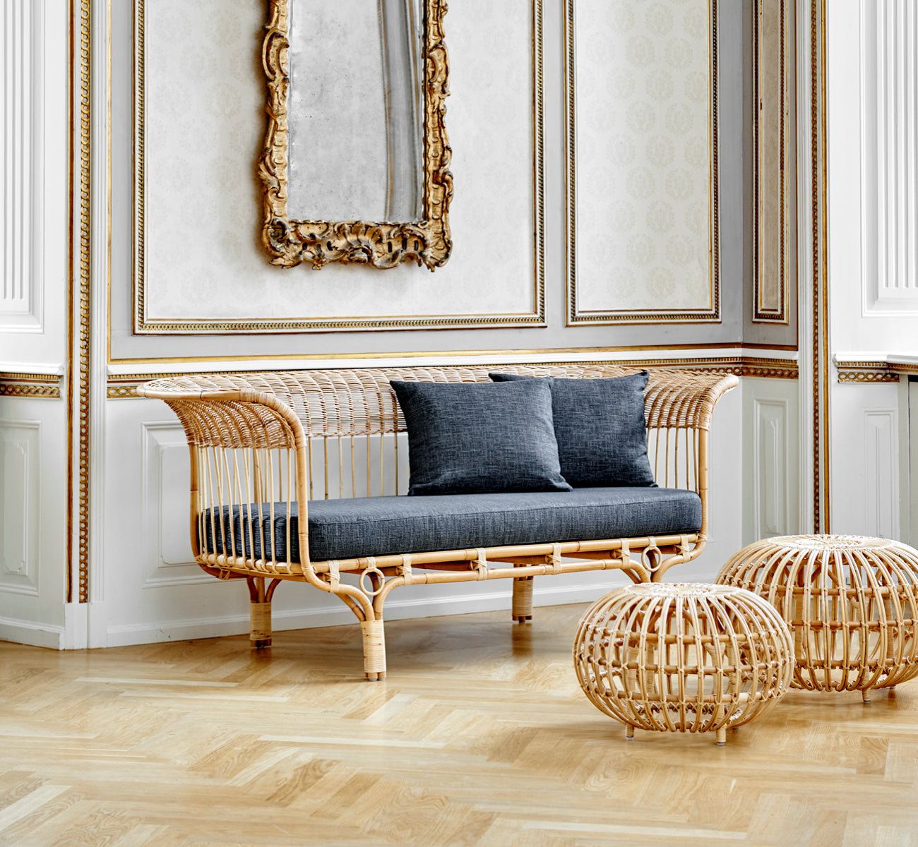 Lille ottoman i rattan og flet | Franco Albini | Ottoman Lille