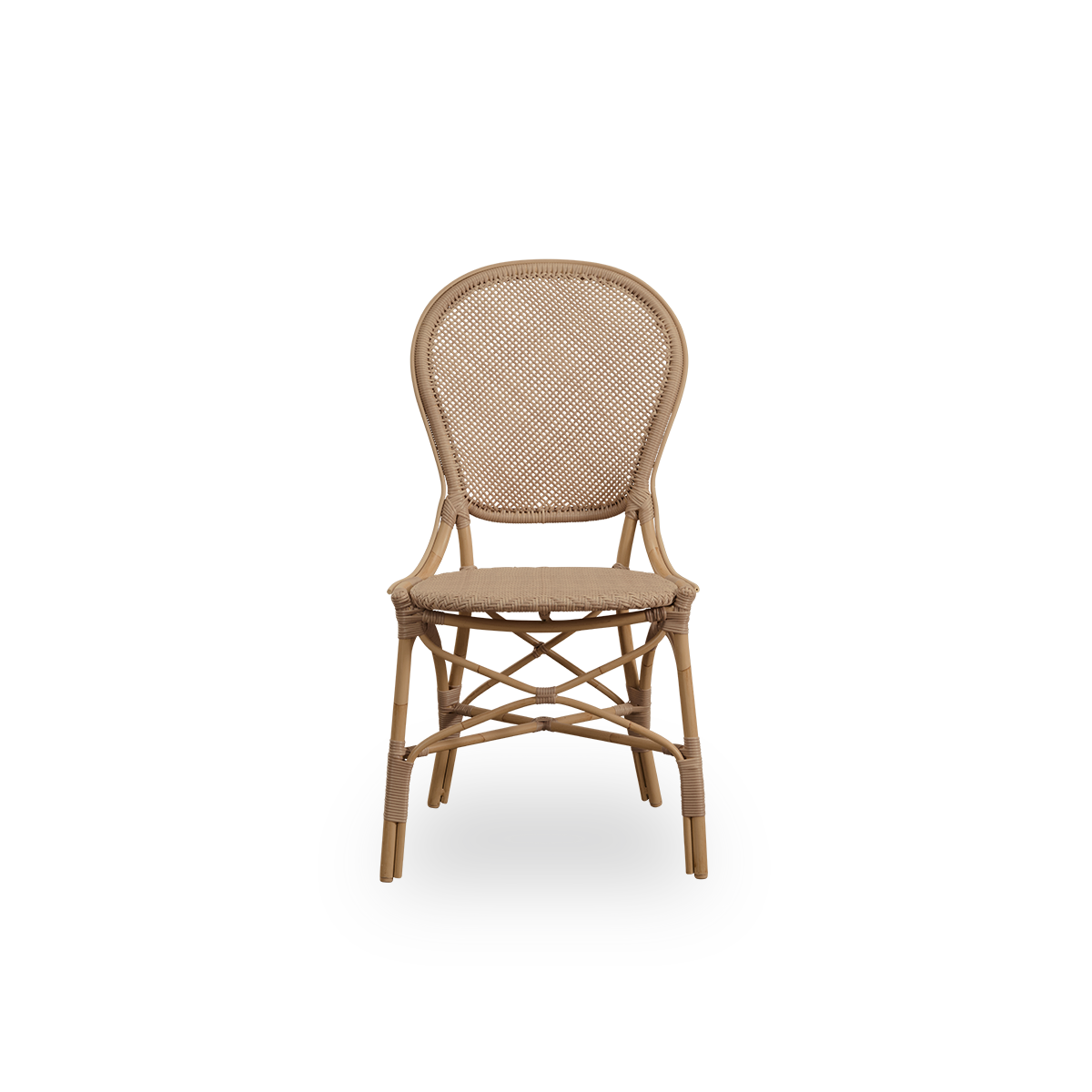 Ren front vinkel af Rossini udendørs spisebordsstol i antik farve.
Elegant stol med rundt ryglæn i et enkelt design. Aluminiumsstel i rattan-look med flettet ArtFibre-sæde og ryglæn.