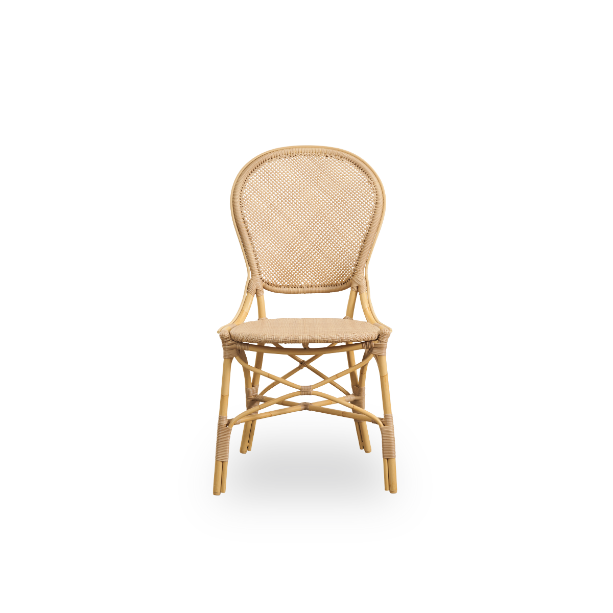 Ren front vinkel af Rossini udendørs spisebordsstol i naturfarve.
Elegant stol med rundt ryglæn i et enkelt design. Aluminiumsstel i rattan-look med flettet ArtFibre-sæde og ryglæn.