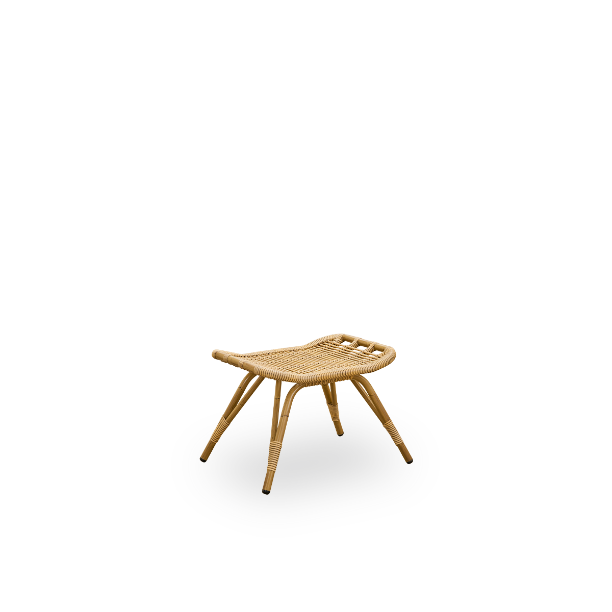 Side view af Monet udendørs fodskammel i Antique brown farve. Aluminiumsramme i rattan-look med ArtFibre-omviklinger.