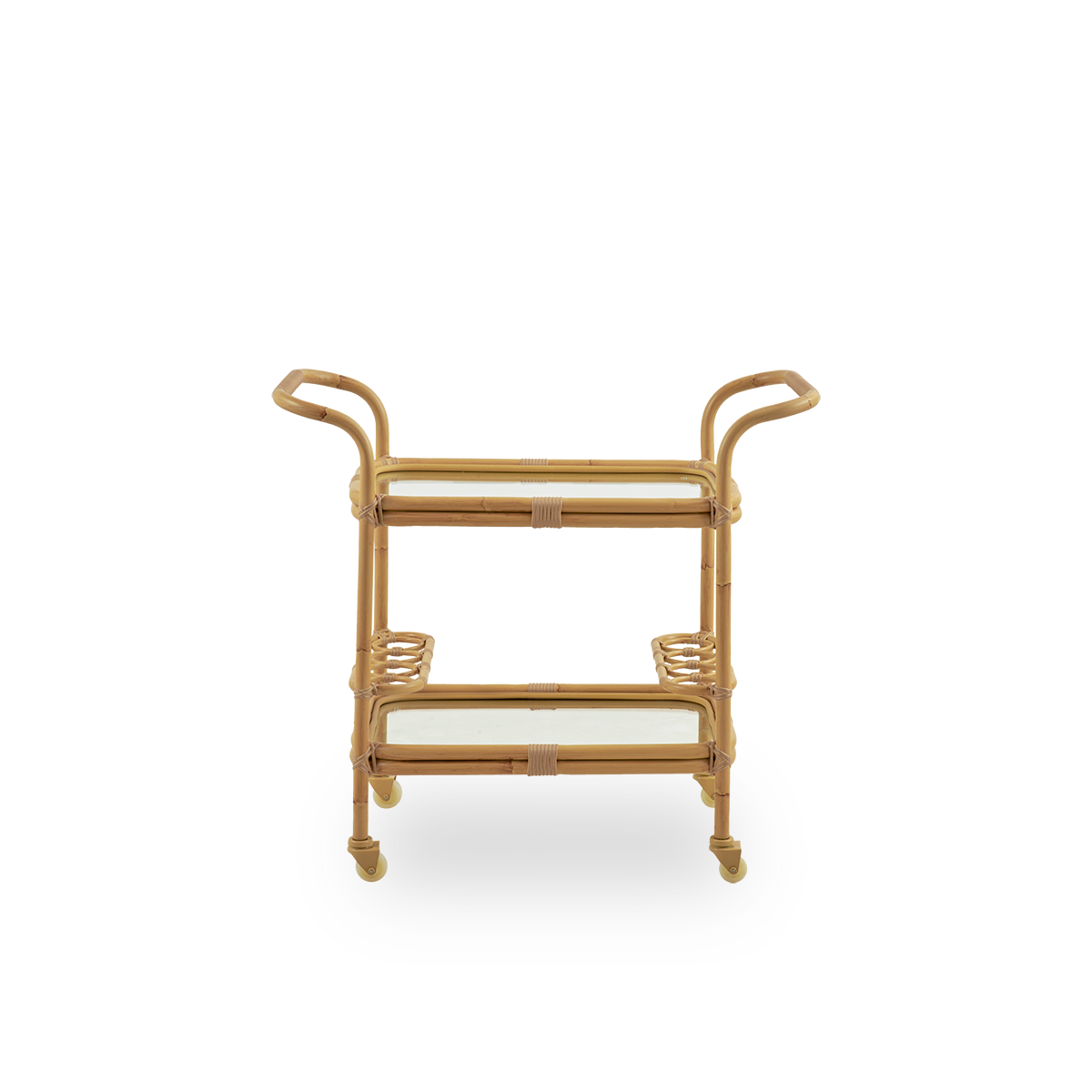 Simpel sidevisning af Carlo udendørs barvogn, en dekorativ og praktisk vogn til udendørs brug. Vognen har en aluminiumsramme i håndmalet rattan-look med håndlavede ArtFibre-detaljer, hvilket gør den til et hyggeligt element til udendørsområder.