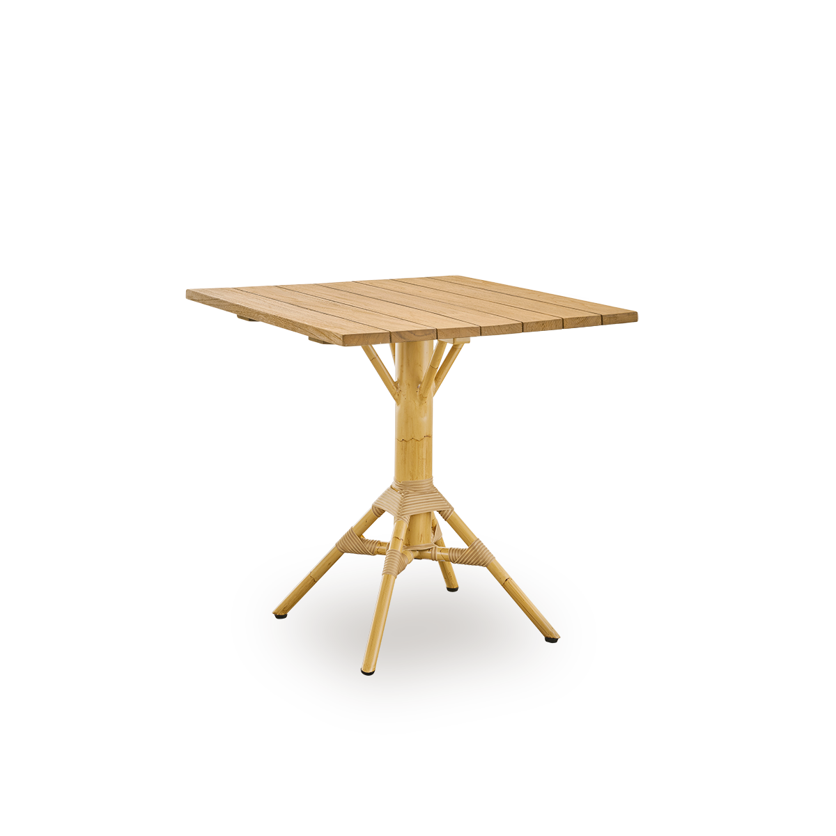 Dette er et nærbillede af Nicole Cafébord Teak 70x70 cm i natural aluminium ArtFibre. Teak-bordpladekant med varm træåredetalje.