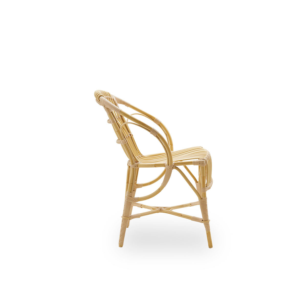 Ren sidevisning af Robert Exterior lounge chair designet af Robert W. Aluminiumsramme i rattan-look med ArtFibre-fletninger og detaljeret flettet sæde og ryg.