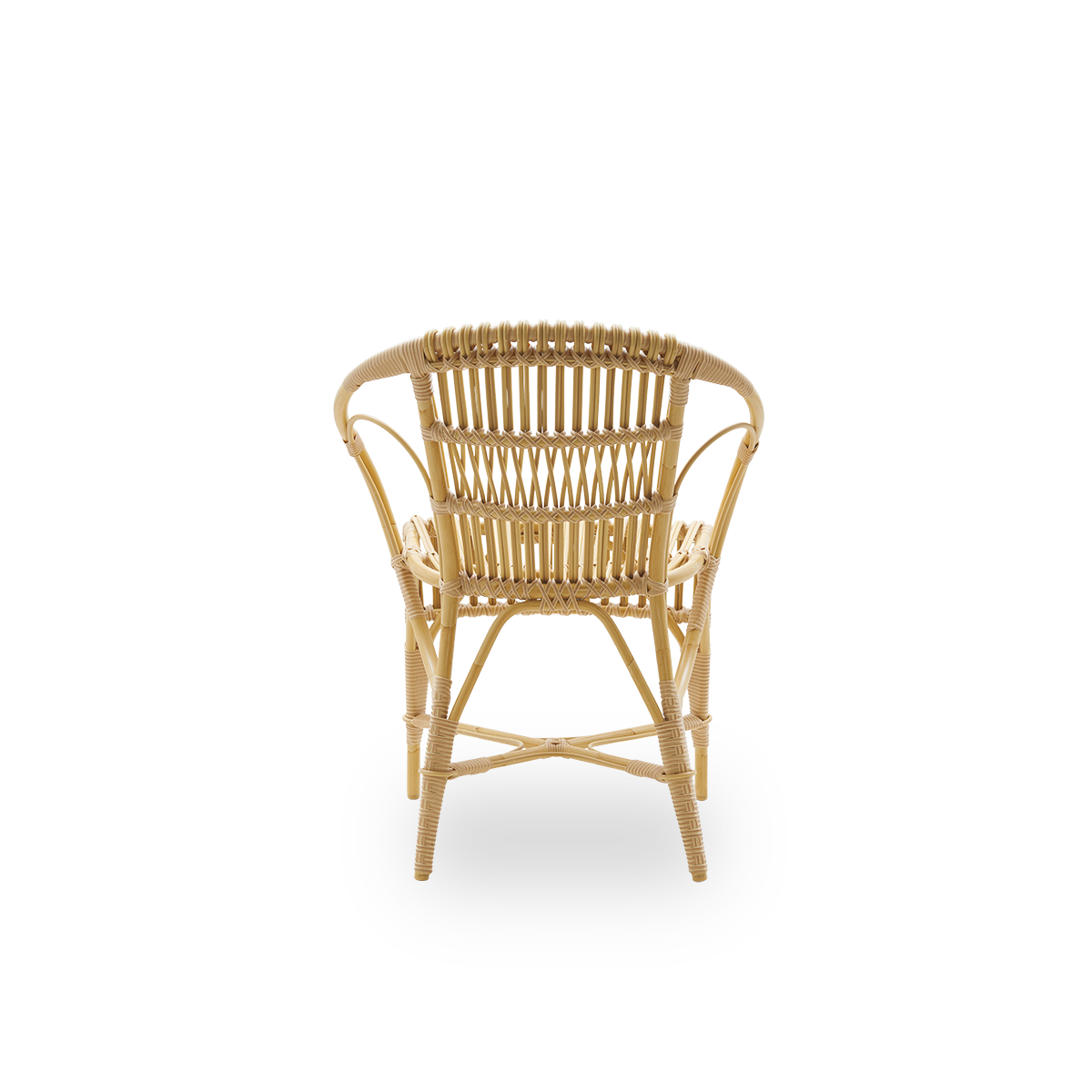 Bagfra vinkel af Robert Exterior loungestol designet af Robert W. Aluminiumsramme i rattanlook med ArtFibre-flet og detaljeret vævet sæde og ryglæn.